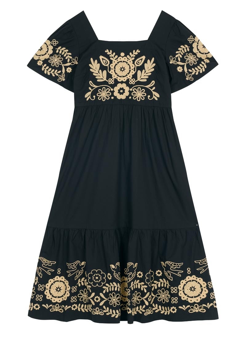 Alice Embroidered Square Neck Midi Dress | Vintage-Inspired