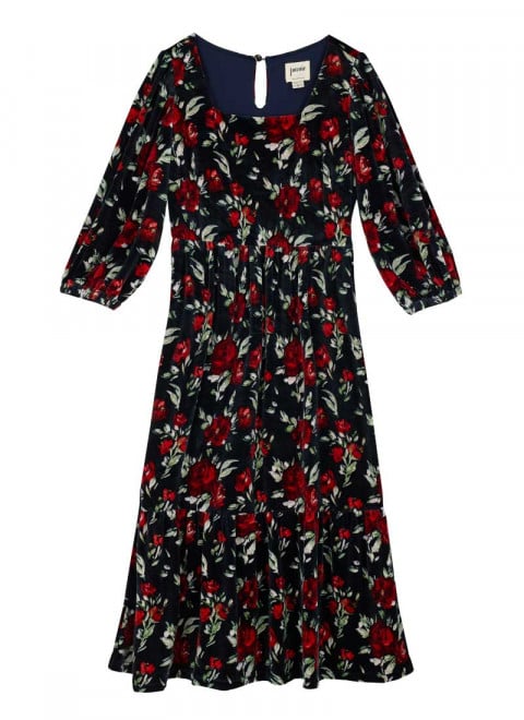 Candi Floral Print Velvet Midi Dress - Product Front