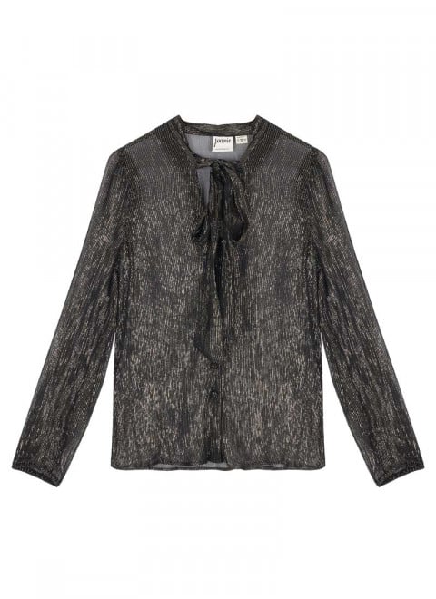 Etoile Gold Lurex Tie Neck Blouse - Product Front