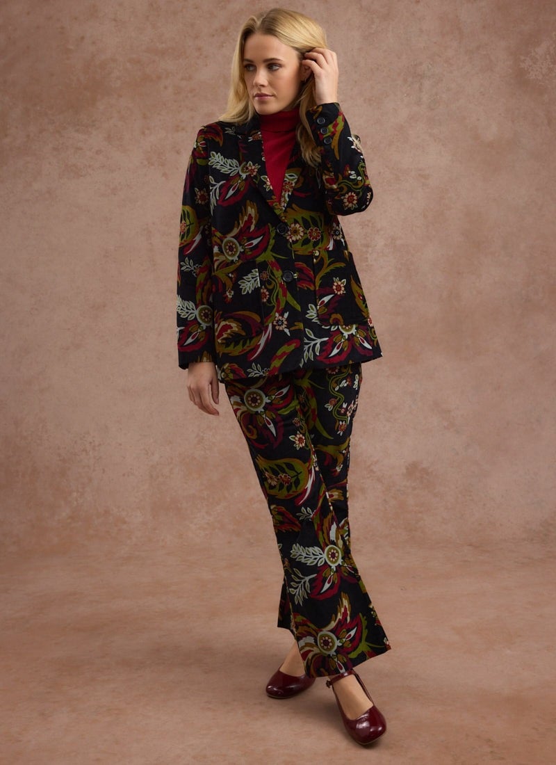 Joanie Clothing Frank Paisley Print Velvet Tailored Blazer- UK 10  - Sustainable Organic Cotton (Black)