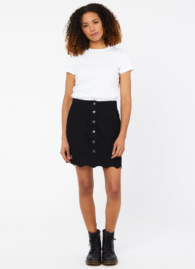 Sarah Scallop A-line Denim Skirt - Black-16  - Vintage Style