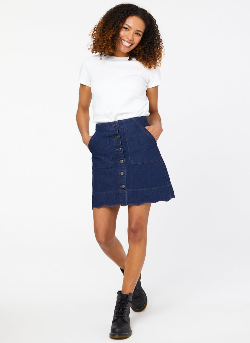 Sarah Scallop A-Line Denim Skirt-8  - Vintage Style
