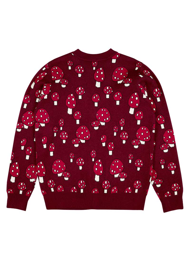 Agaric Mushroom Cardigan | Vintage-Inspired Burgundy V-Neck Knit