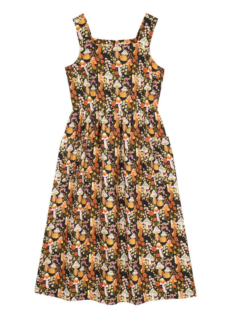 Aiken Mushroom Print Pinafore Dress | Vintage-Inspired Square Neck Midi Dress | Joanie Aiken Mushroom Print Pinafore Dress | Vintage-Inspired Square Neck Midi Dress | Joanie