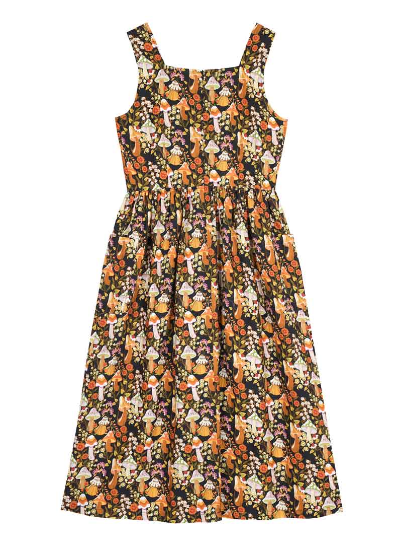 Aiken Mushroom Print Pinafore Dress | Vintage-Inspired Square Neck