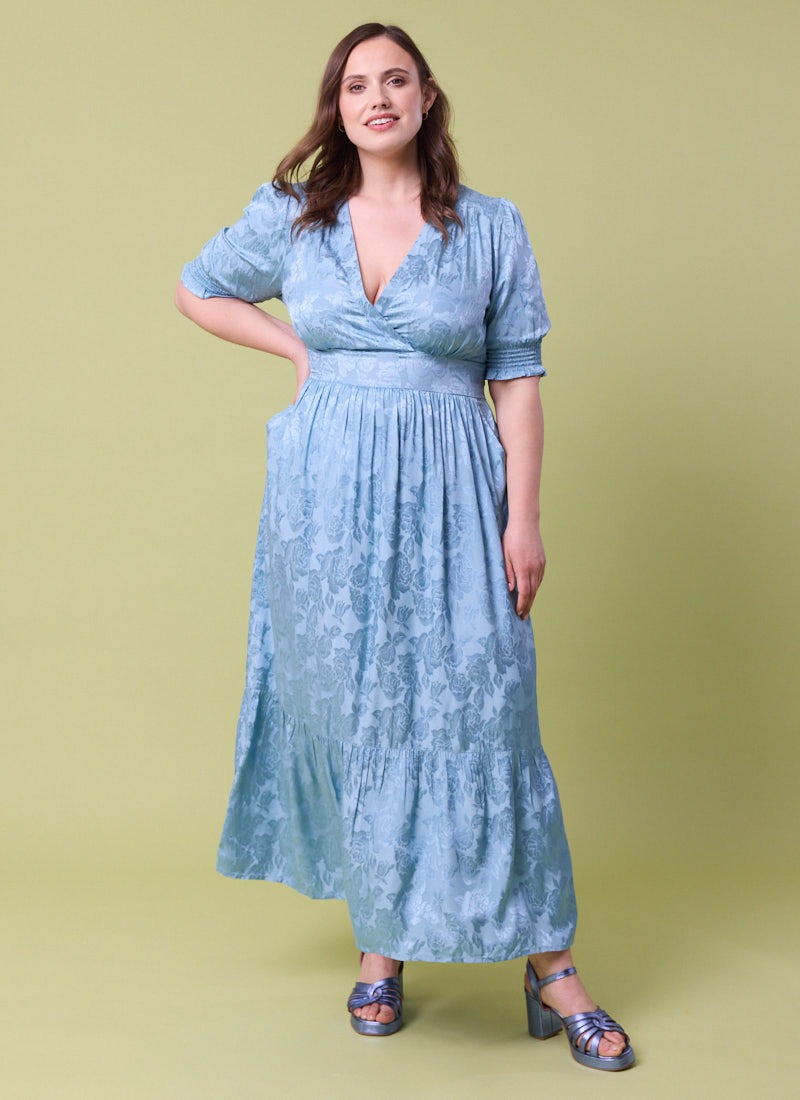 blue midaxi dress Draped Corset Midaxi Dress in Powder Blue