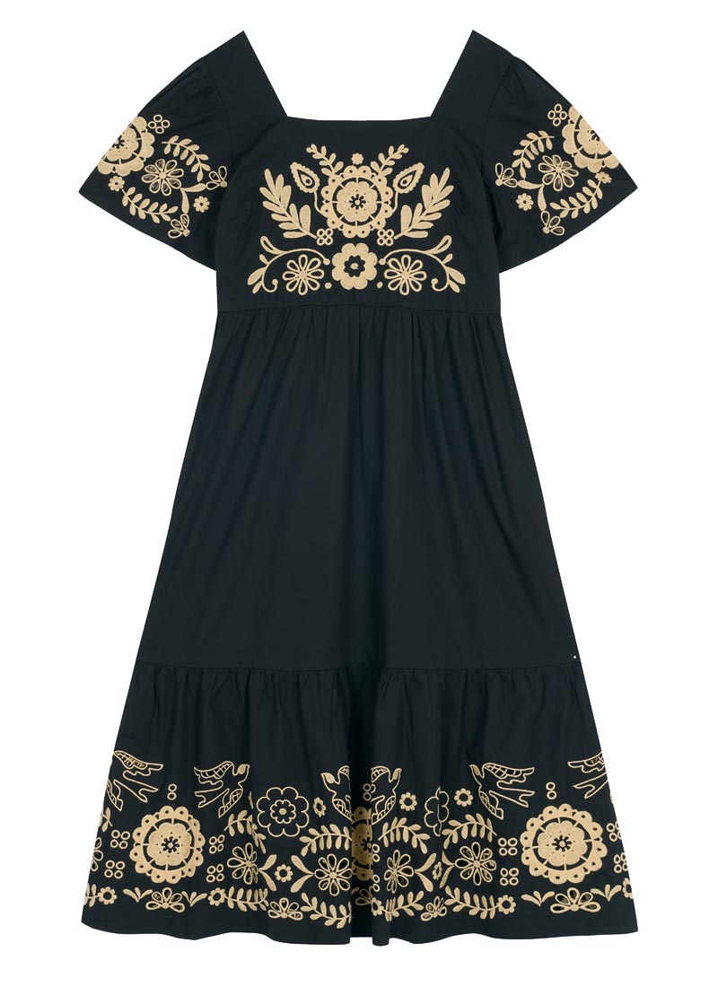 Alice Embroidered Square Neck Midi Dress | Vintage-Inspired Embroidered  Midi
