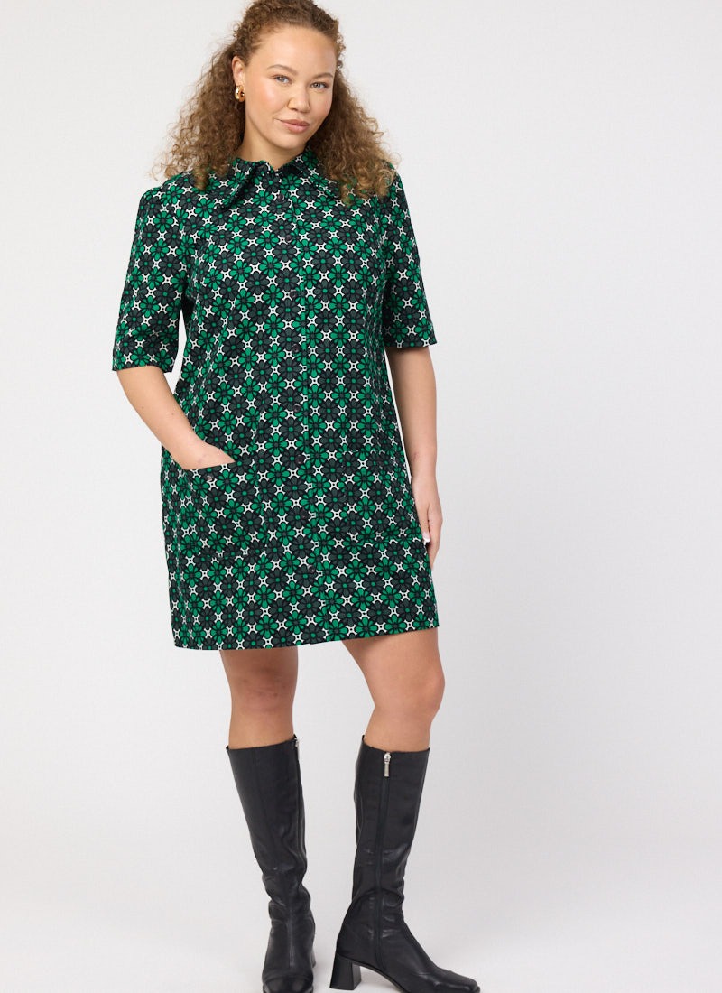 green geometric shirt dress Orla Short Jersey Shirt Dress-Dark Green, Square Geometric main image 0