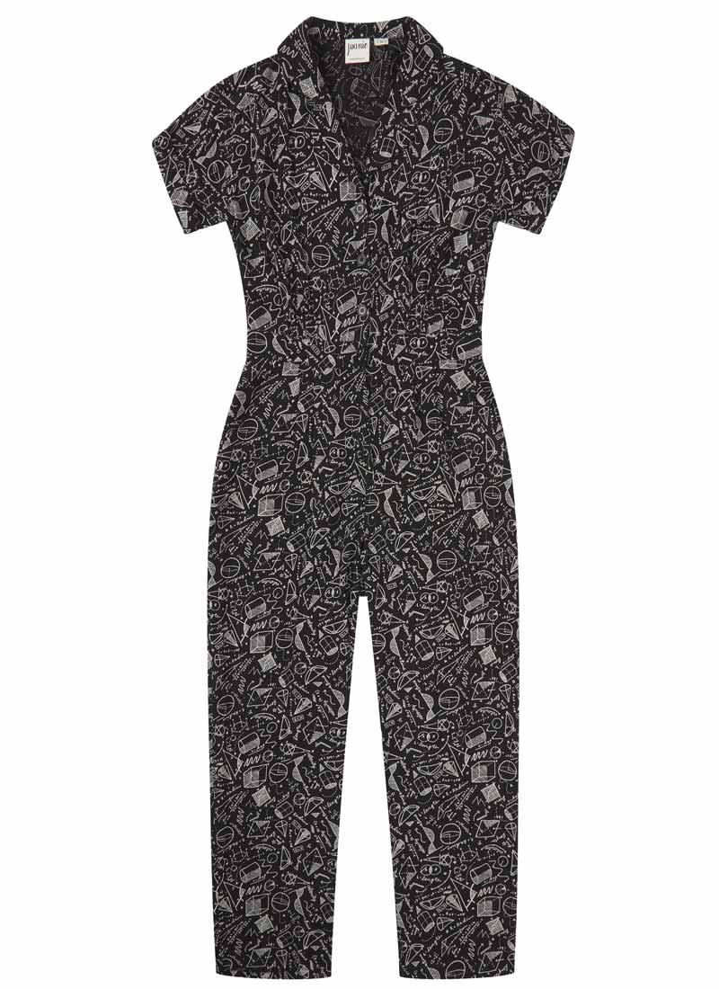 Anneka Mathematics Print Boilersuit | Vintage-Inspired Monochrome