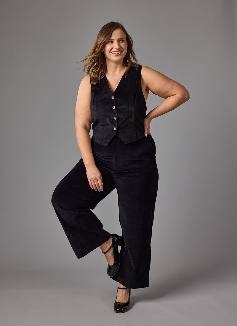 Lafayette Velvet Wide Leg Trousers - Black - Model Front Size 16