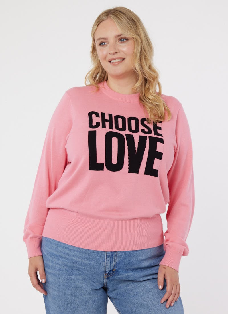 Aphrodite Choose Love Slogan Knit - Pink - Large (UK 16-18)