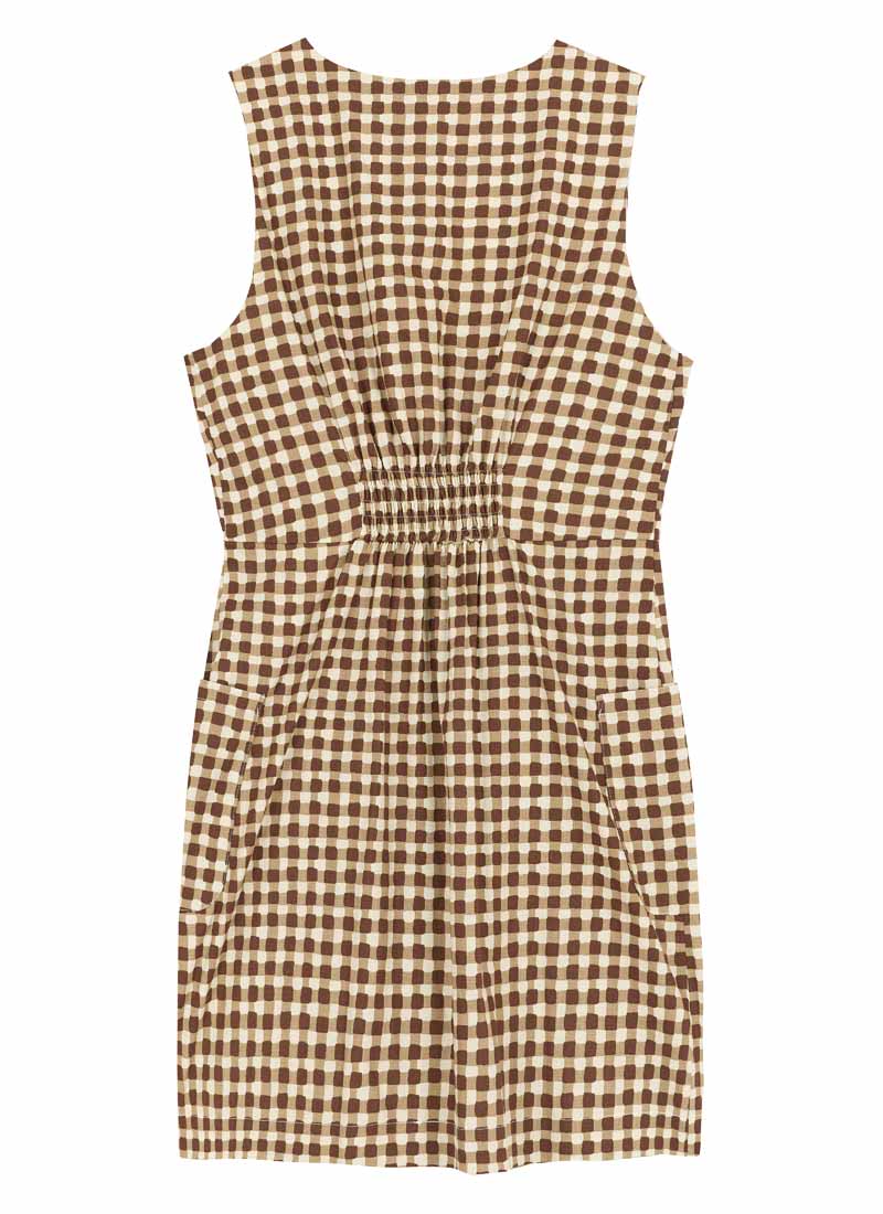 Ashley Gingham Boat Neck Mini Dress - Brown Ashley Gingham Boat Neck Mini Dress - Brown