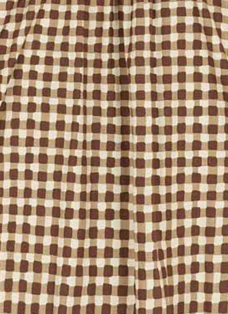 Ashley Gingham Boat Neck Mini Dress - Brown