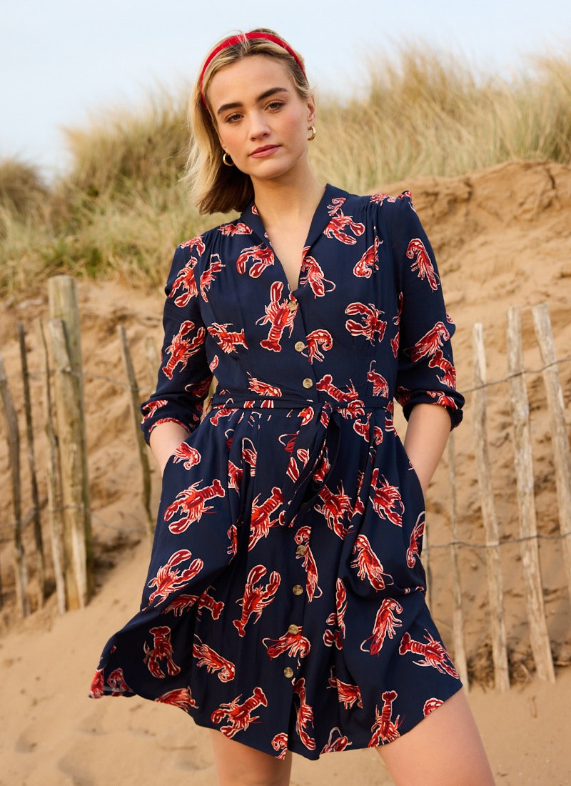 Barbara Lobster Print Button-Through Dress | Vintage-Inspired Printed Tea  Dress | Joanie