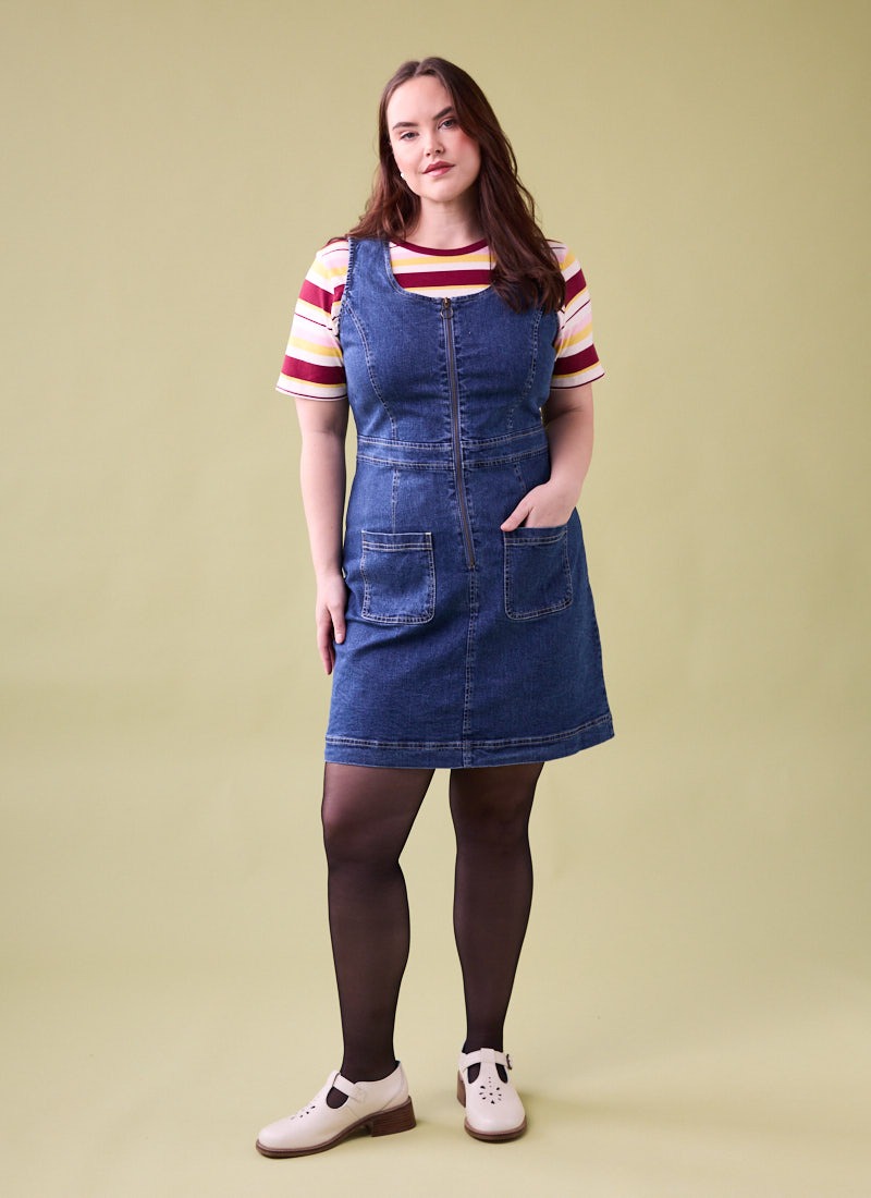 Mindy Mid Wash Denim Pinafore Dress | Vintage-Inspired A