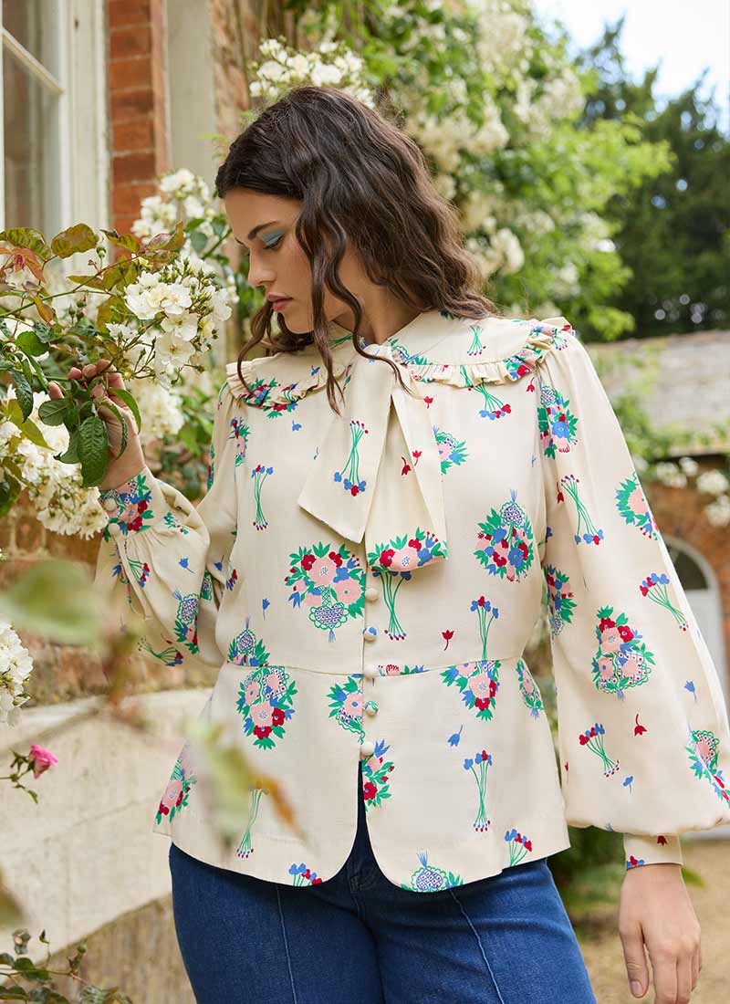 Celia Birtwell X Joanie - Bouquet Floral Pussy Bow Peplum
