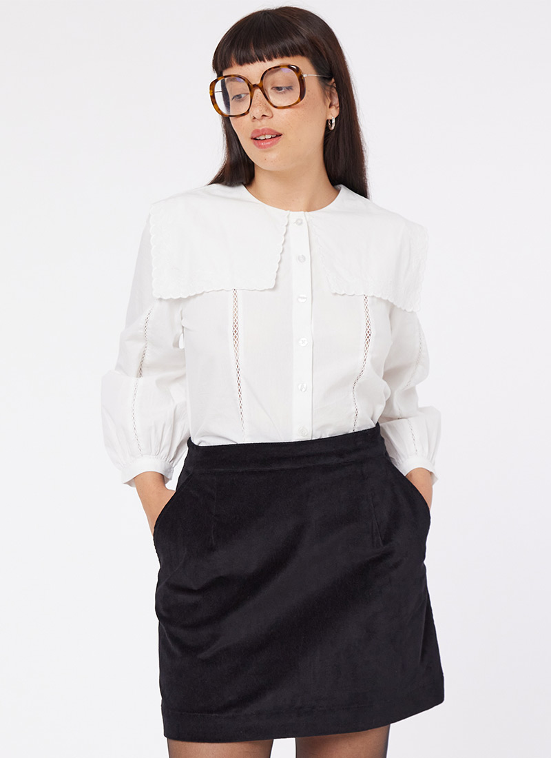 Scarlett Velvet A-Line Skirt - Black 