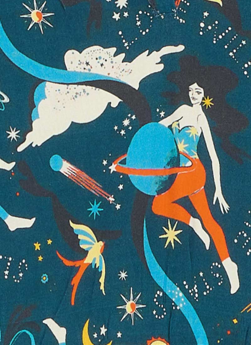 Cady Astrological Print Long Sleeve Smock Dress