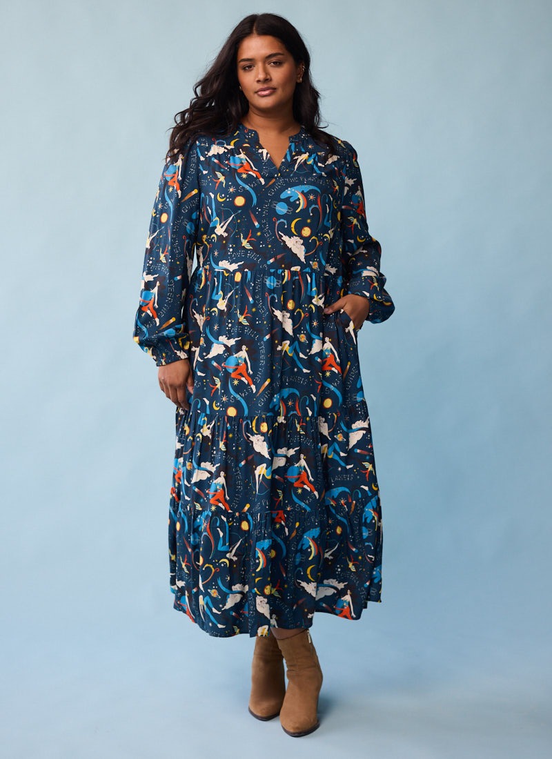 Cady Astrological Print Long Sleeve Smock Dress Cady Astrological Print Long Sleeve Smock Dress