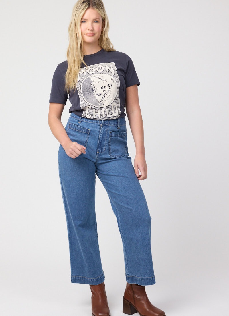 Pippa High Waist Wide Leg Jeans - Mid Wash 
