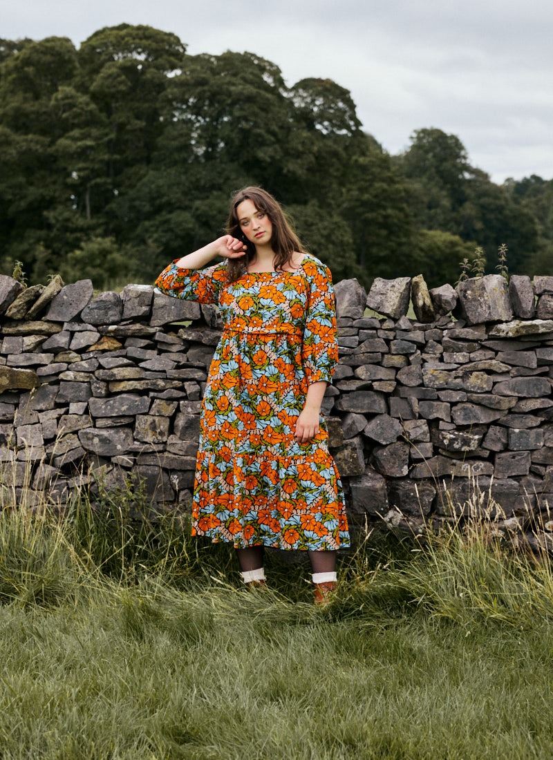 Candi Vintage Floral Print Square Neck Midi Dress | Vintage