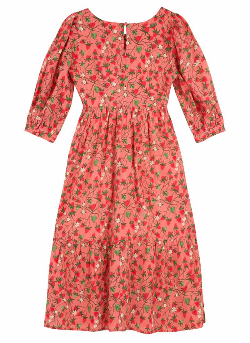 Candice Strawberry Print Midi Dress | Vintage-Inspired Puff Sleeve