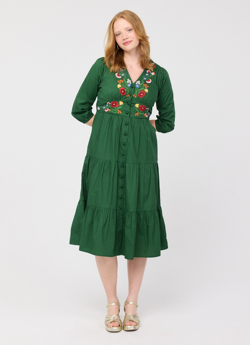 Catalina Green Vintage Floral Embroidered Dress | Vintage-Inspired Midi  Dress | Joanie