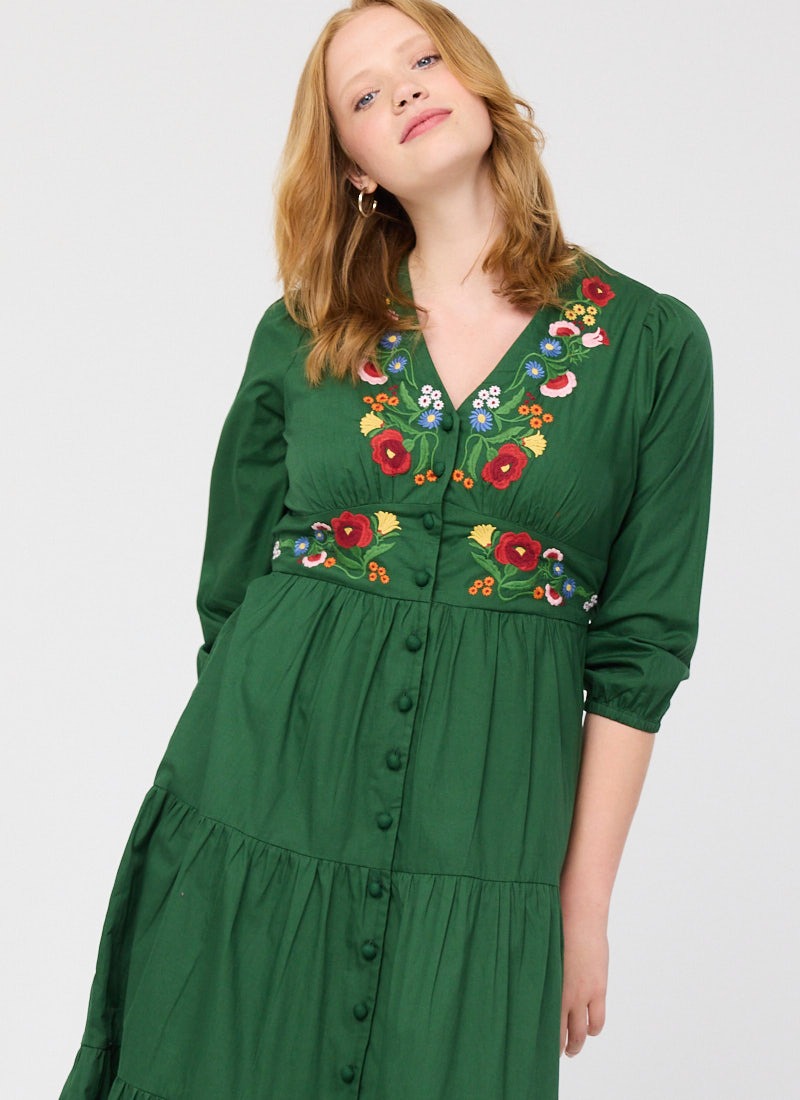 Catalina Green Vintage Floral Embroidered Dress | Vintage-Inspired Midi Dress | Joanie Catalina Green Vintage Floral Embroidered Dress | Vintage-Inspired Midi Dress | Joanie
