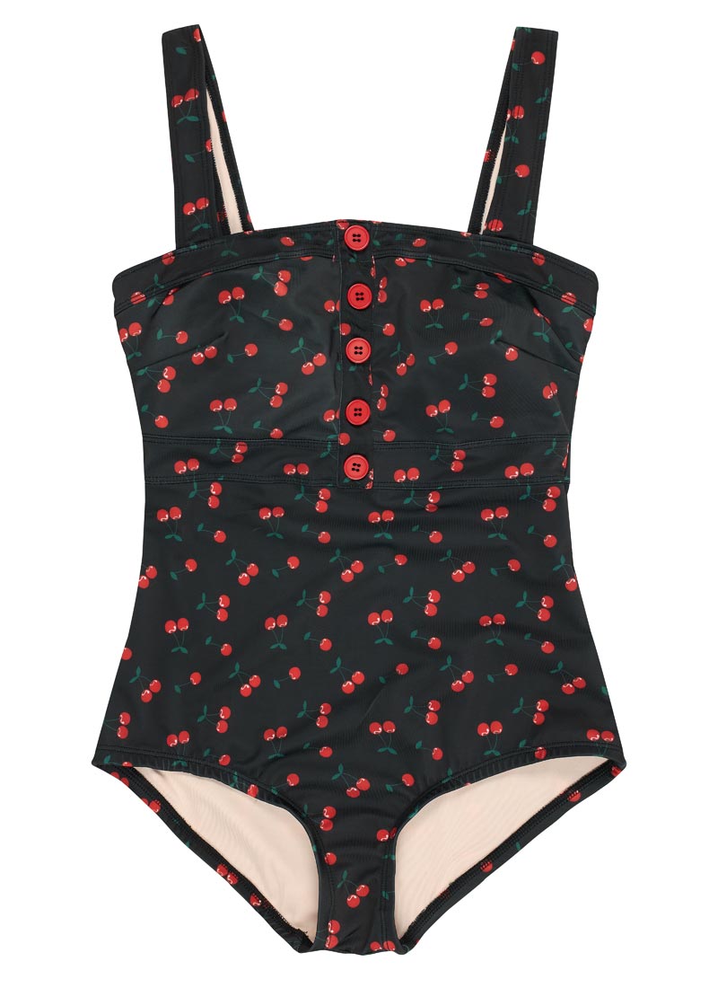 Cecile Cherry Print Square Neck Swimsuit - Extra Large (UK 20-22)
