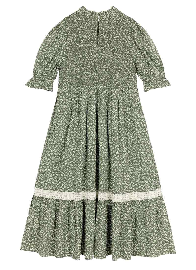 Ceri Sage Floral Print Puff Sleeve Prairie Dress | Vintage-Inspired Green  Oversized High Neck Dress | Joanie