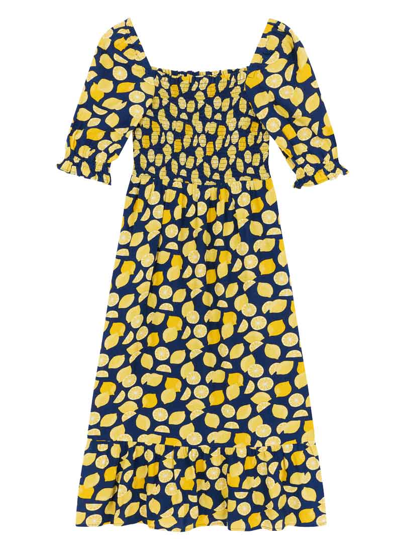 lemon print dress Blue Cotton Lemon Print Maxi Dress - All Dresses