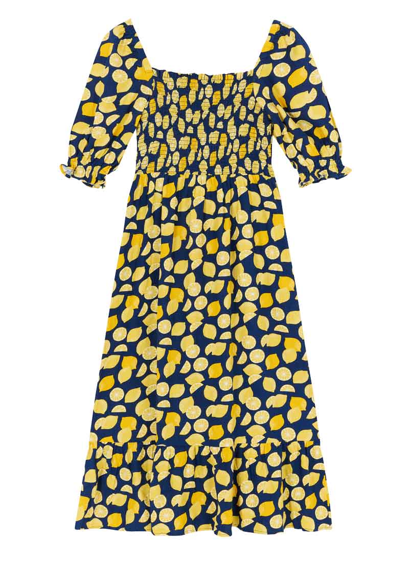 Cinna Lemon Print Square Neck Midi Dress