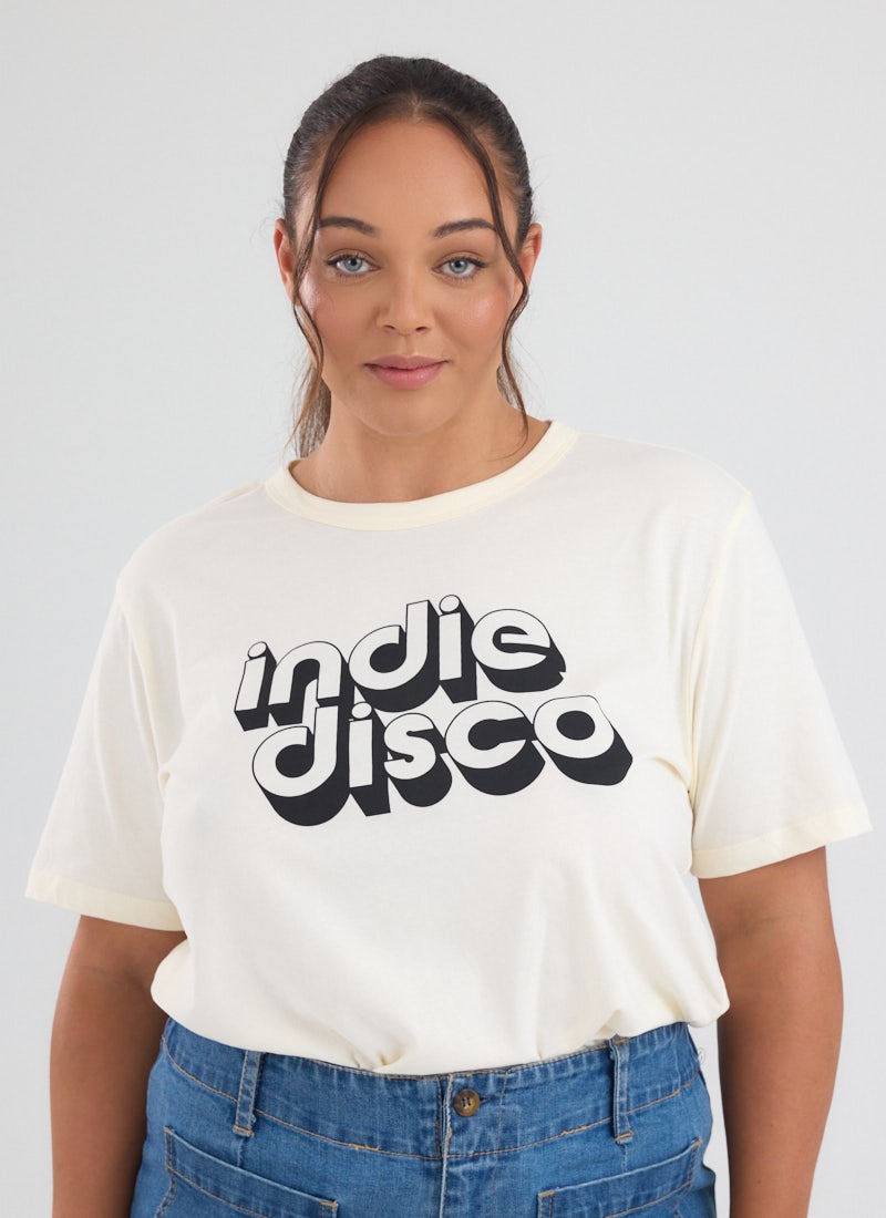 Cocker Indie Disco Graphic Slogan Tee - Model Front