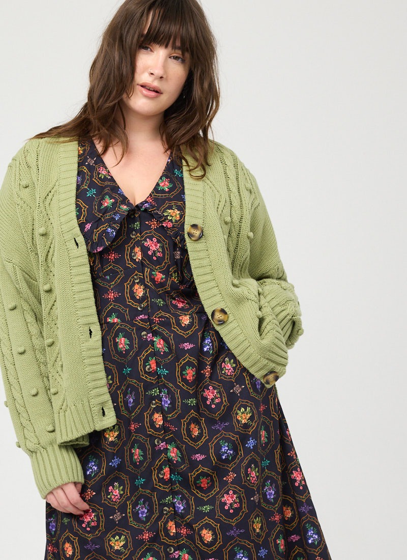 Quincy Cable Stitch Oversized Cardigan - Sage Green