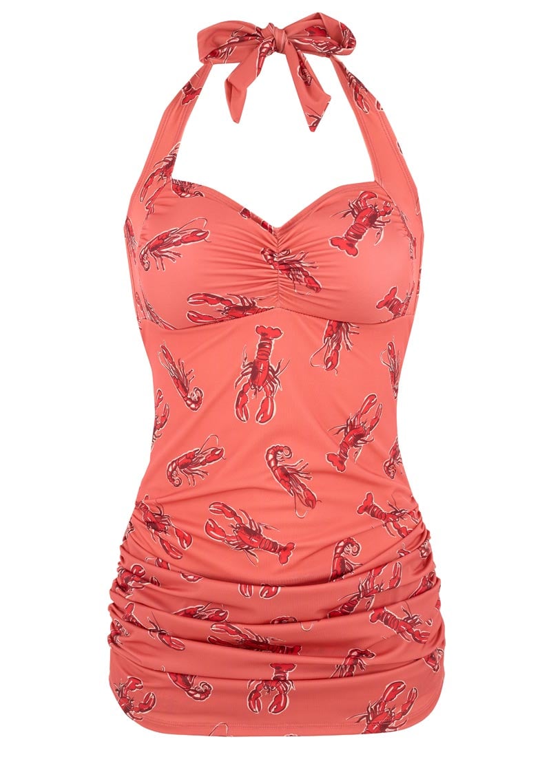 Coralie Lobster Print Halter Neck Adjustable Swimsuit - Extra Large (UK 20-22)
