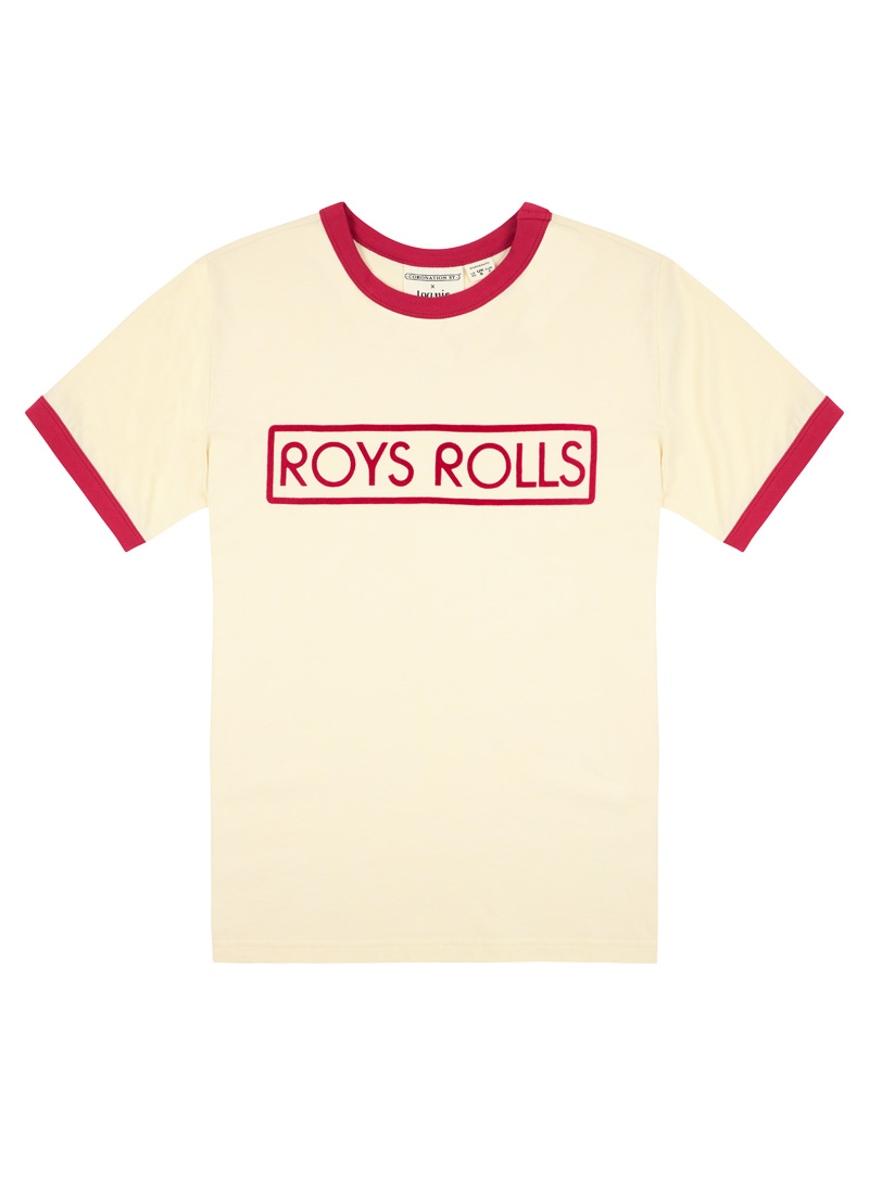 Coronation Street X Joanie - Cropper Roys Rolls Slogan Ringer Tee - Model Front 