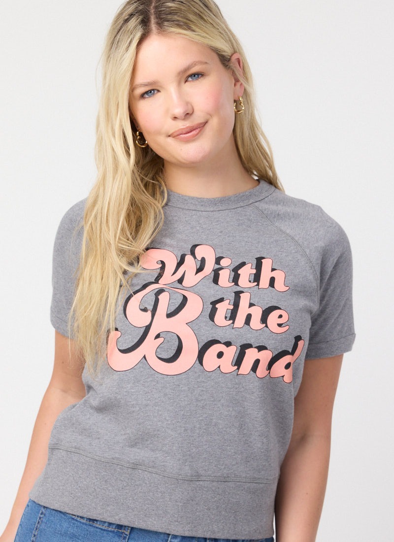 Cyndi With The Band Short Sleeve Sweatshirt - Model Front Close Up