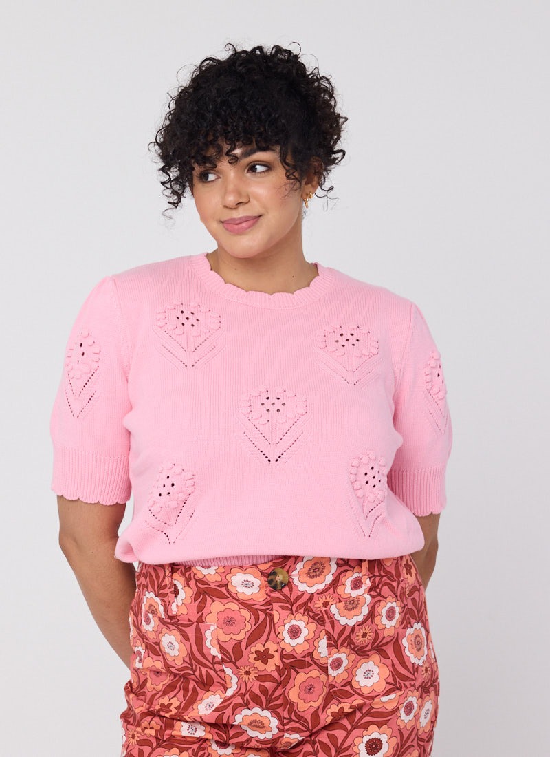 トップス LEONARD Trim floral pattern cut and sew Cotton Lurex Stripe Flower Print Blouse | Pasand by ne
