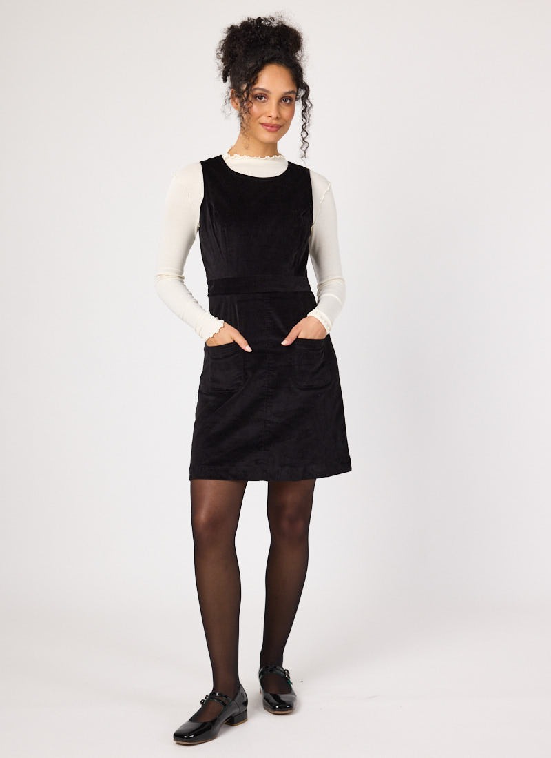Daphne Patch Pocket Pinafore Dress - Black