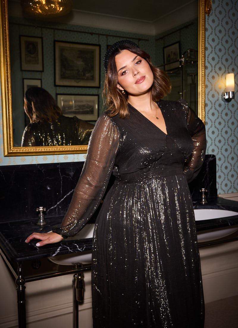 Gaia Gold Lurex V-Neck Midaxi Dress