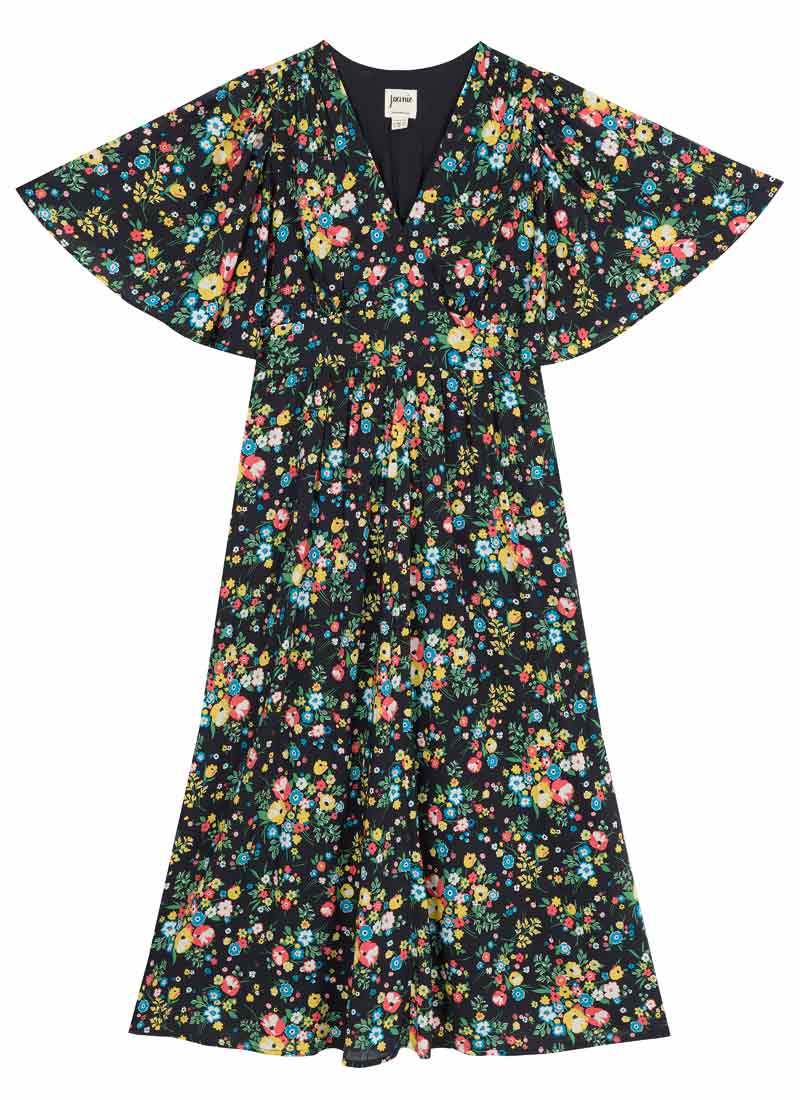 Desdemona Black Floral Print Midi Dress Vintage-Inspired Black