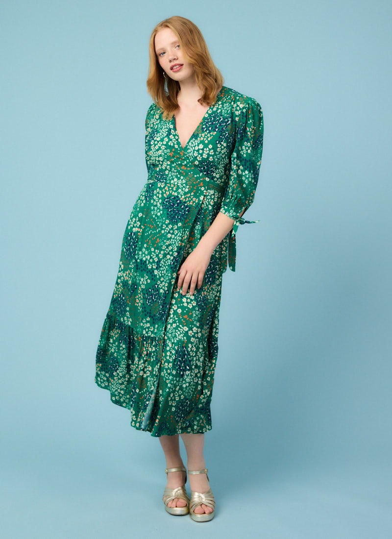 Dinah Abstract Floral Print Midi Wrap Dress Dinah Abstract Floral Print Midi Wrap Dress