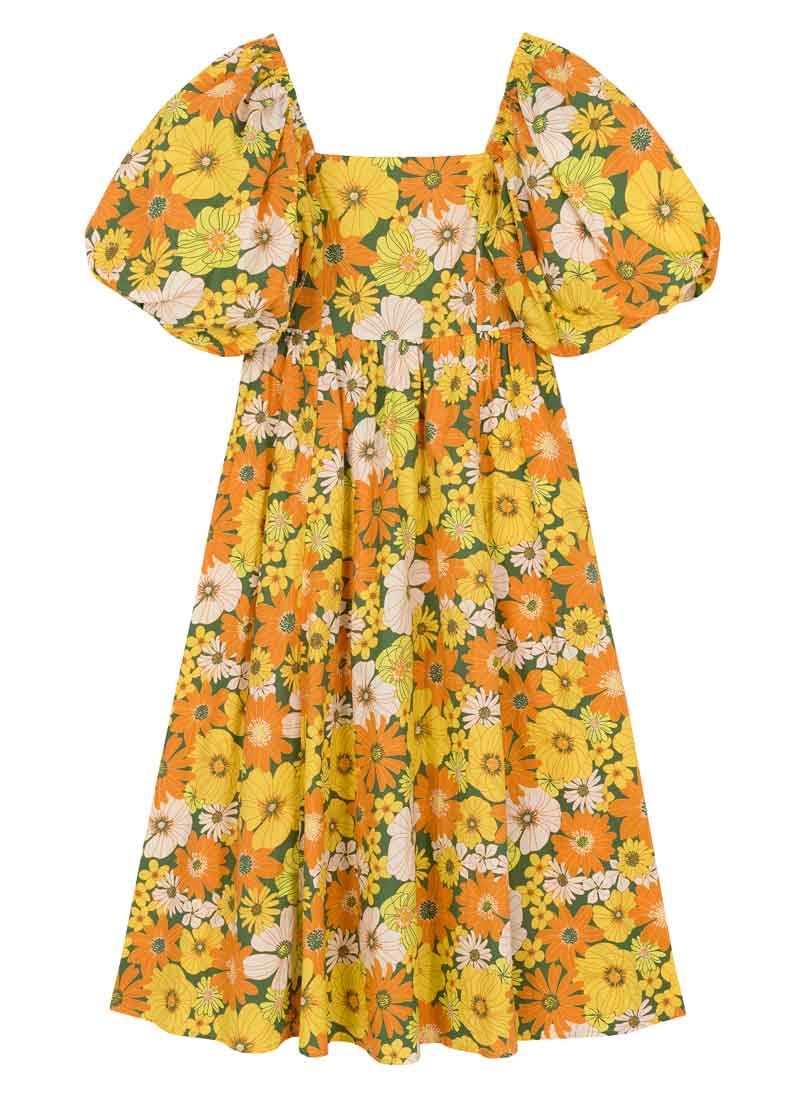 【nene】puffy ocasion dress NENE - Puff Sleeve Square Neck Plain Gathered Mesh Mini A-Line