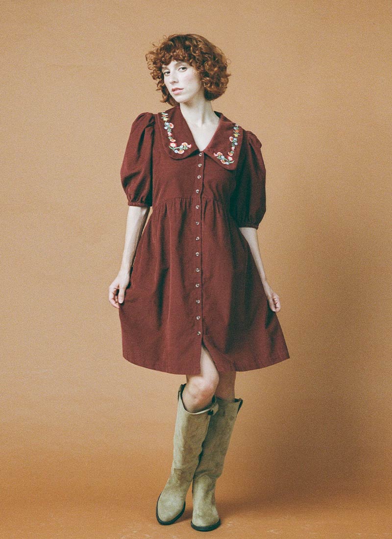 burgundy corduroy shirt dress Udaya Burgundy Lace Long Sleeve Maxi Dress main image 0