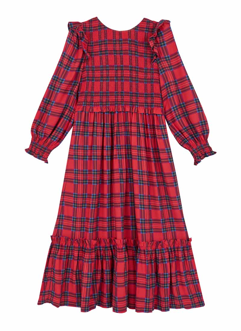 Finn Tartan Print Midaxi Dress | Vintage-Inspired Red Check Midi Dress |  Joanie