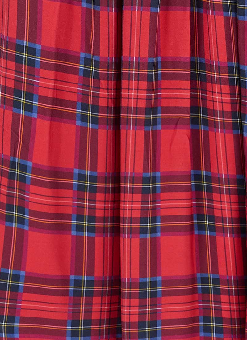 Finn Tartan Print Midaxi Dress - Red