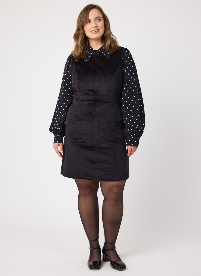 ワンピース [SAENGINSTUDIO] DETACHABLE PINAFORE DRESS Daphne Patch Pocket Pinafore Dress | Vintage-Inspired Black