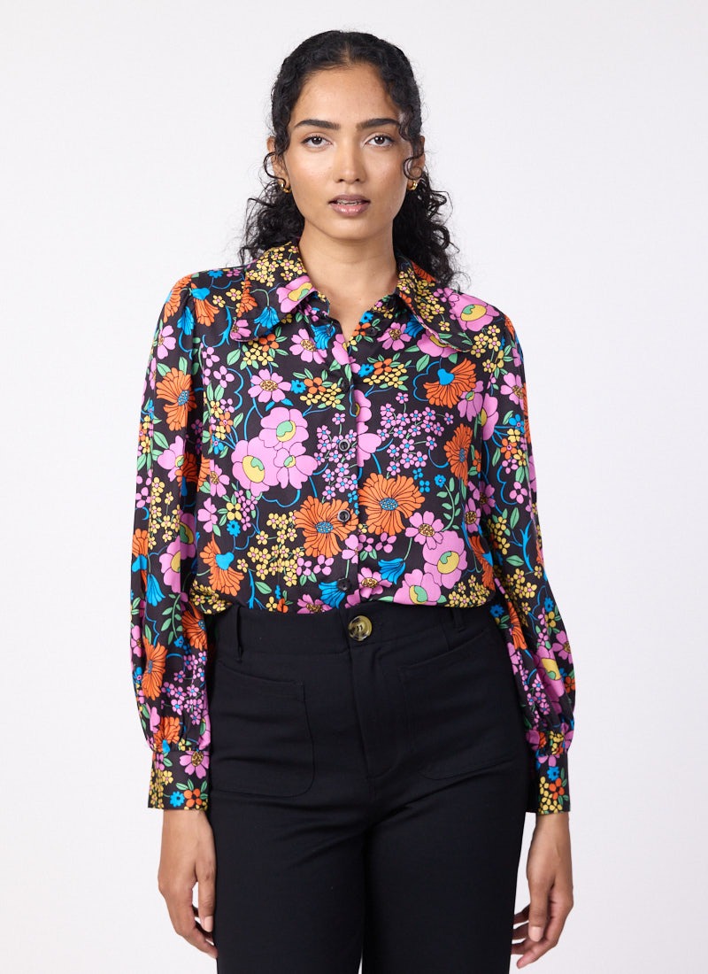 Fiona Retro Floral Print Blouse