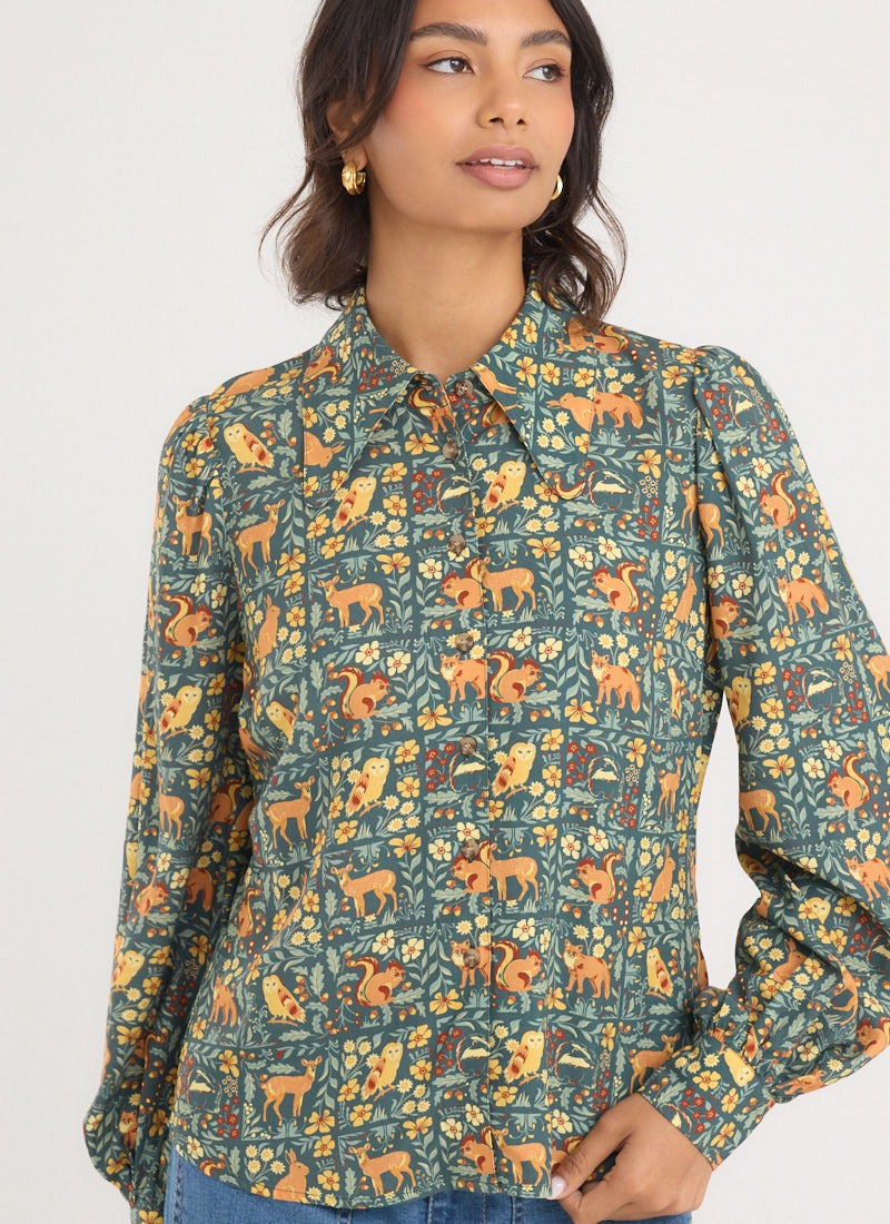 Fiona Woodland Tile Print Blouse - Product Front