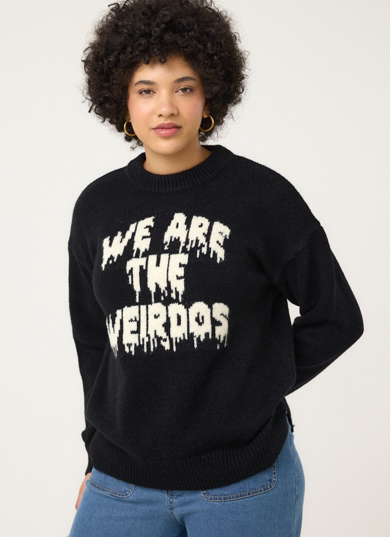 Fleming Goth Oversized Knitted Slogan Jumper | Vintage-Inspired